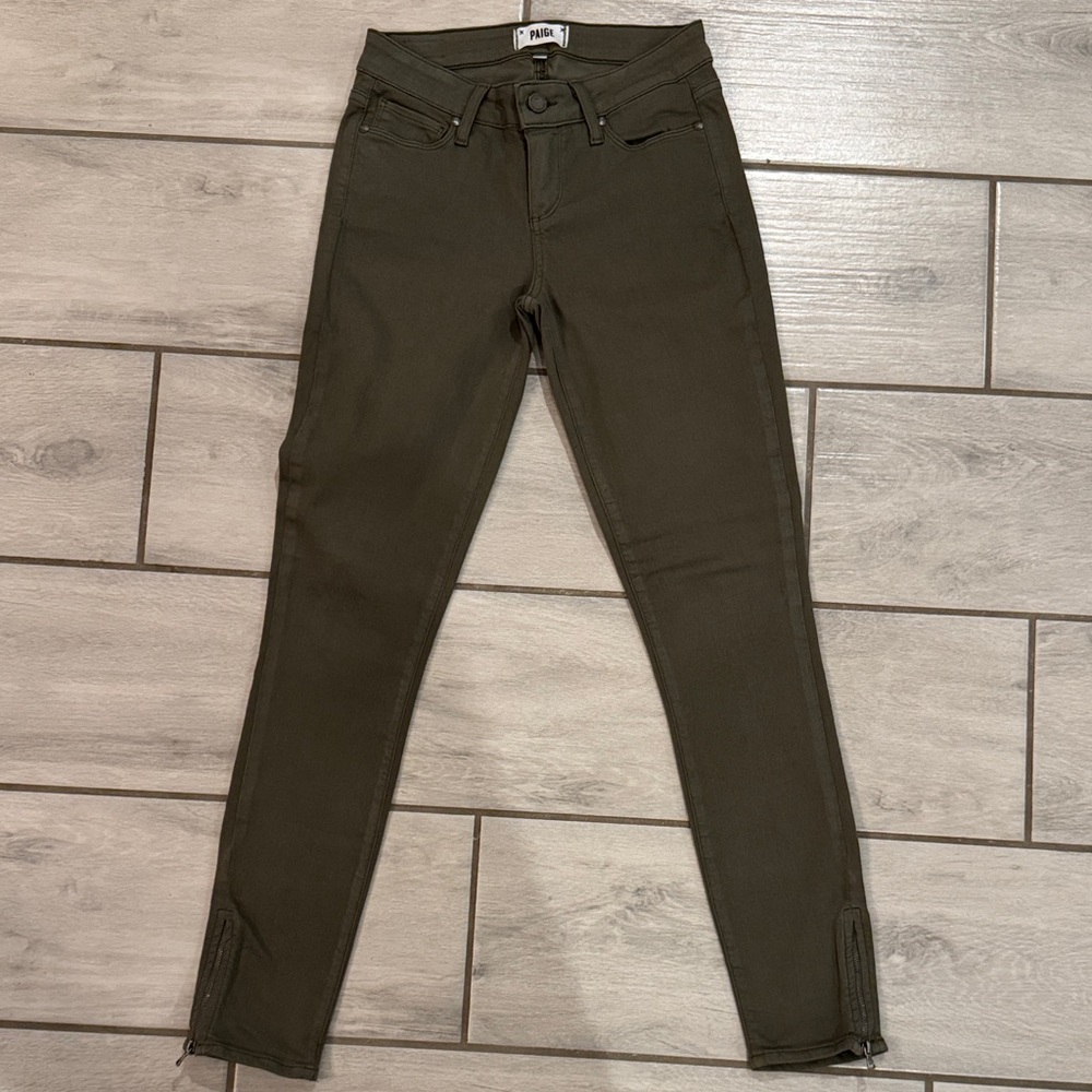 PAIGE Dark Olive Ankle Zip Jeans